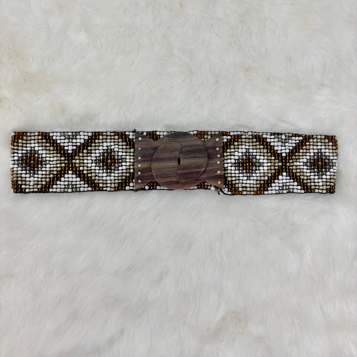 Wood Clasp Brown Bead Diamond Stretch Belt