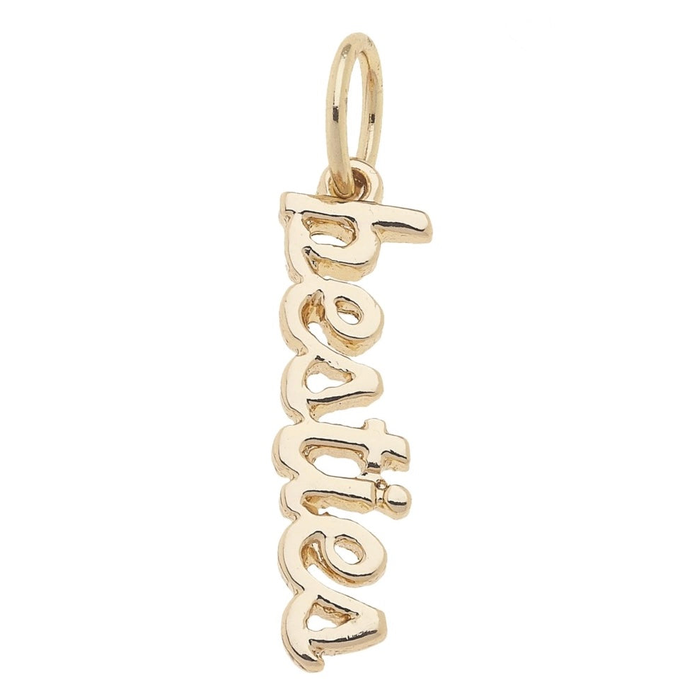 Besties Cursive Script Charm in Shiny Gold