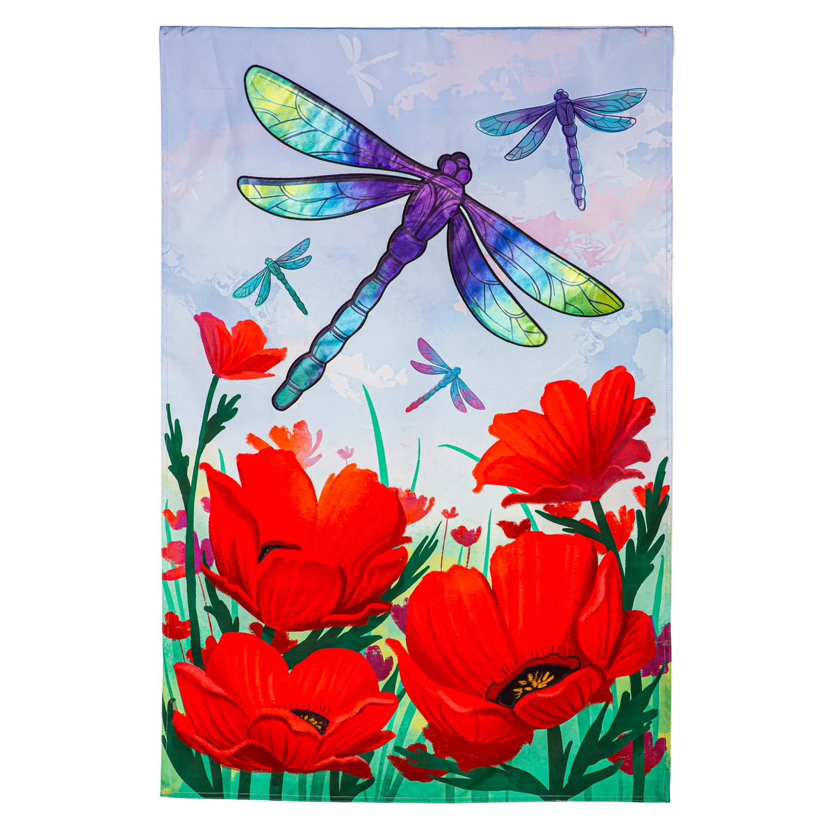 Dragonfly &amp; Poppy Linen Garden Flag