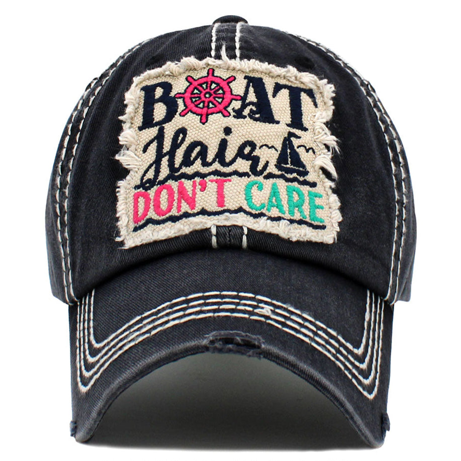 Black Boat Hair Don&#39;t Care Embroidered Cap