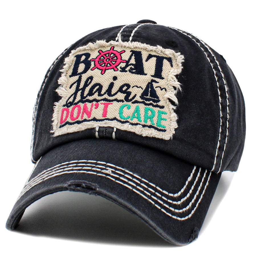 Black Boat Hair Don&#39;t Care Embroidered Cap