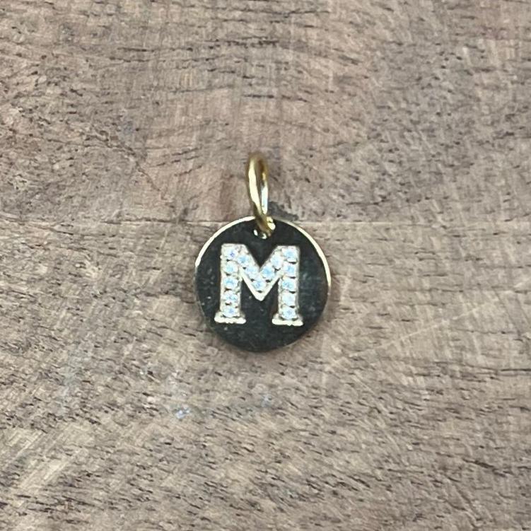 CZ Stamp Studded Initial Charm