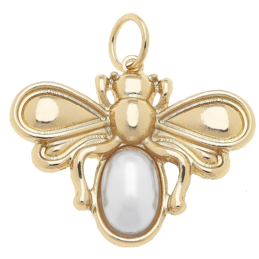 Pearl Bumble Bee Charm in Shiny Gold