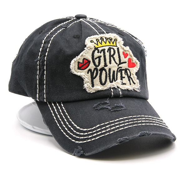 Girl Power Black Embroidered Cap