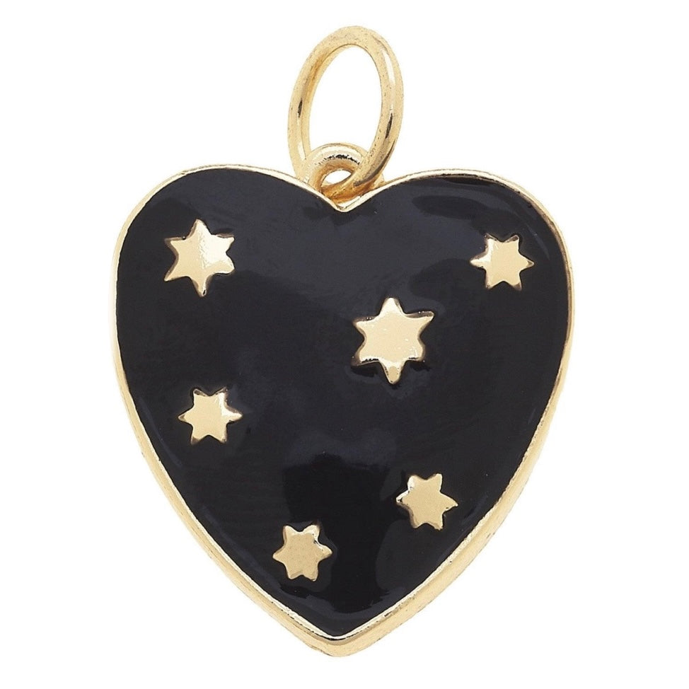 Celestial Enamel Heart Charm in Black