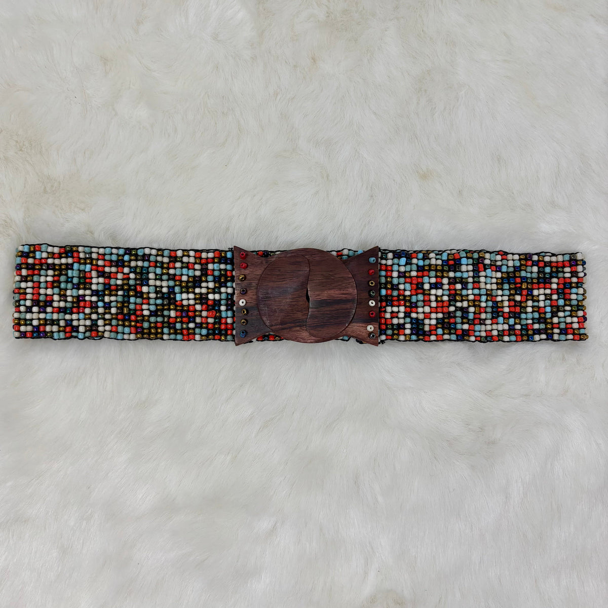 Wood Clasp Colorful Beaded Stretch Belt