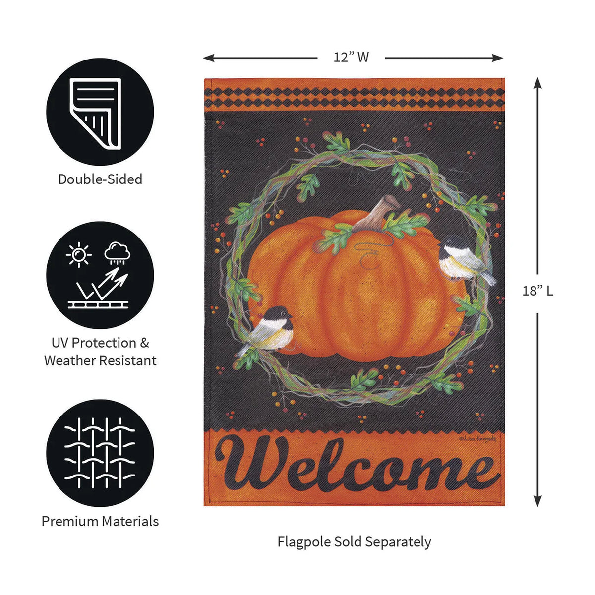 Chickadee &amp; Pumpkin Burlap Garden Flag