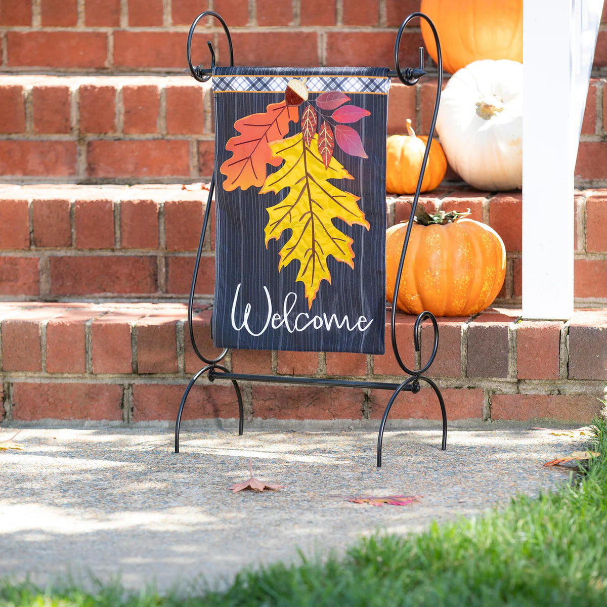 Welcome Autumn Leaves Linen Garden Flag