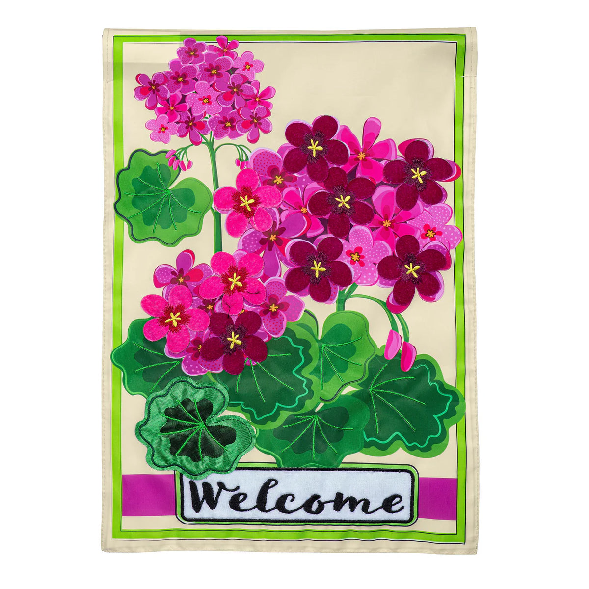 Pink Geranium Applique Garden Flag