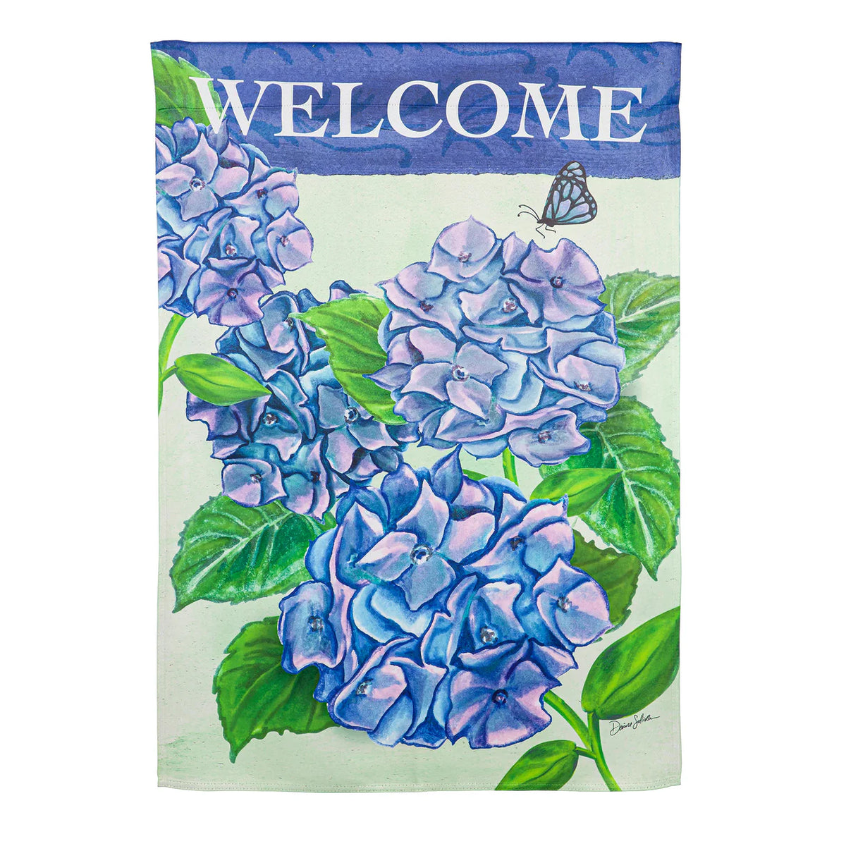 Welcome Garden Hydrangeas Suede Garden Flag