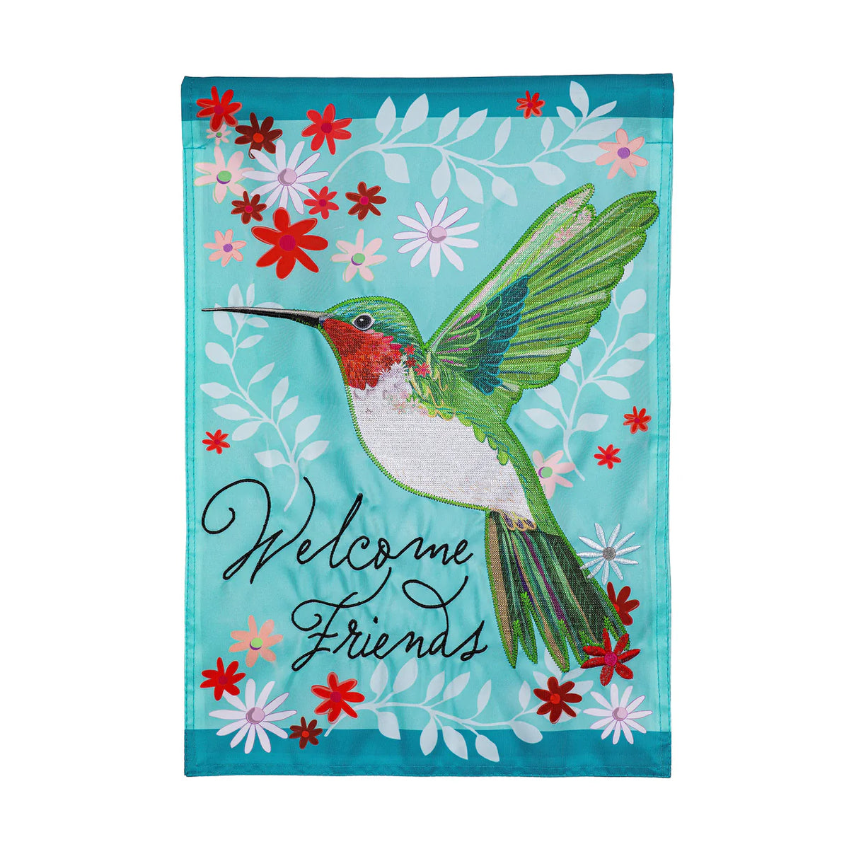 Hummingbird Welcome Applique Garden Flag