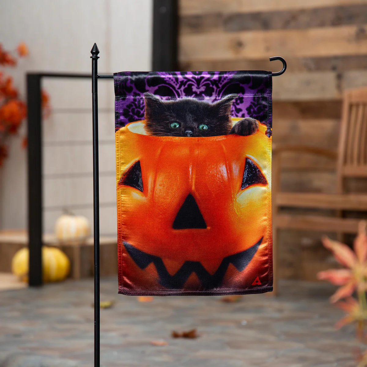 Kitten in Pumpkin Bucket Garden Flag