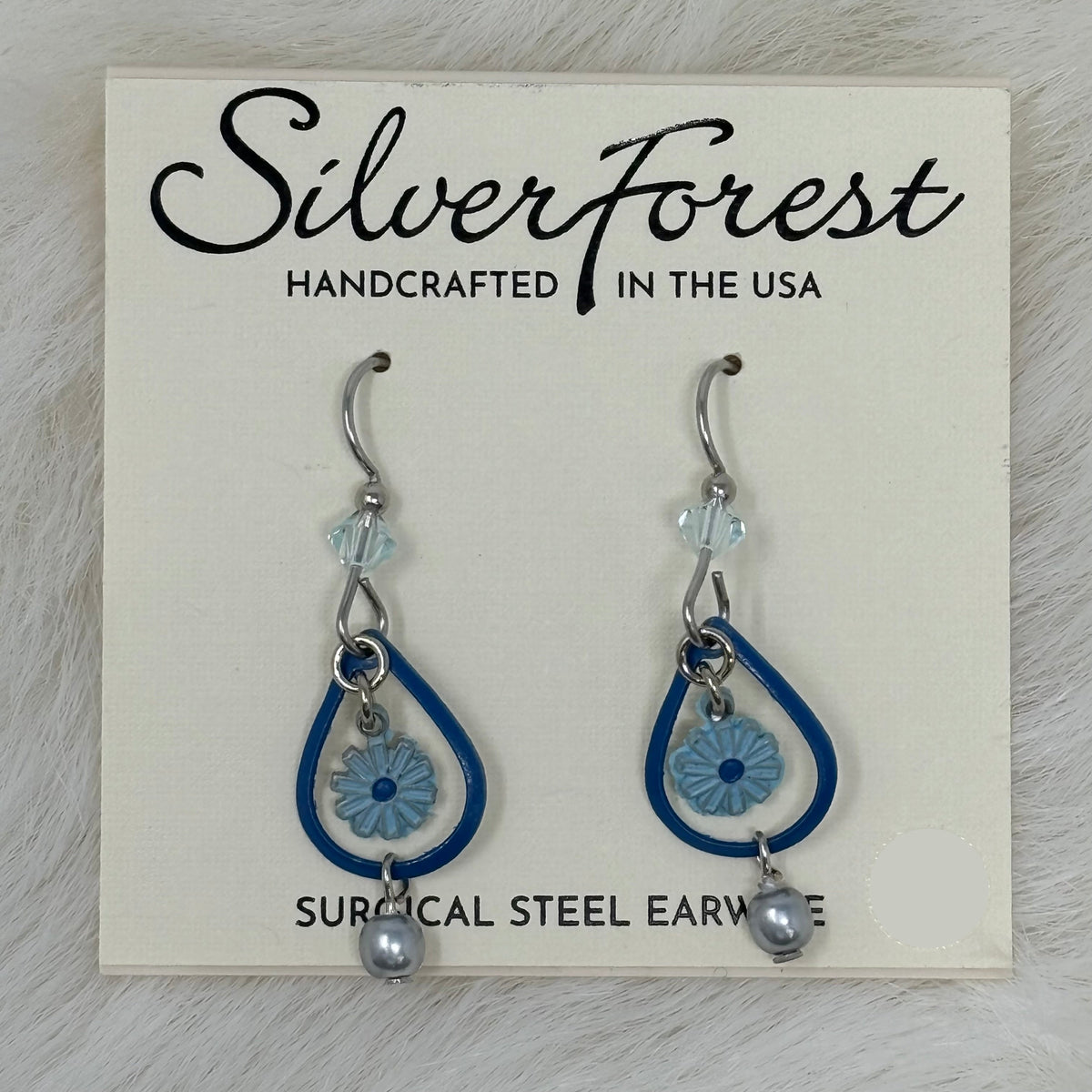 Blue Flower In Open Tear Earrings