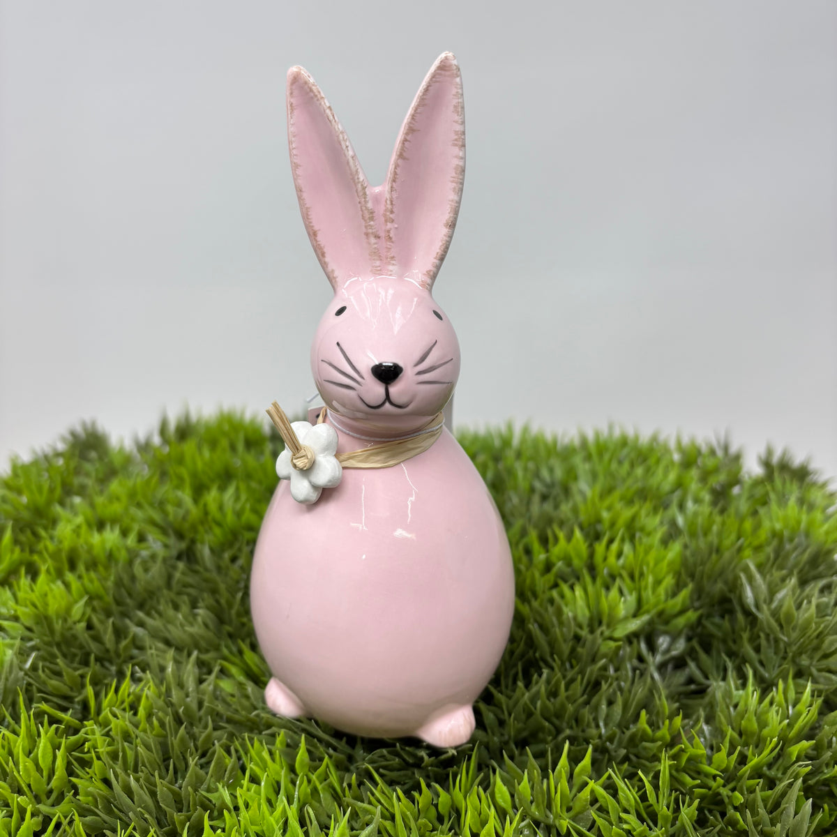 Dolomite Bunny w/ Flower Raffia Bow Figurine