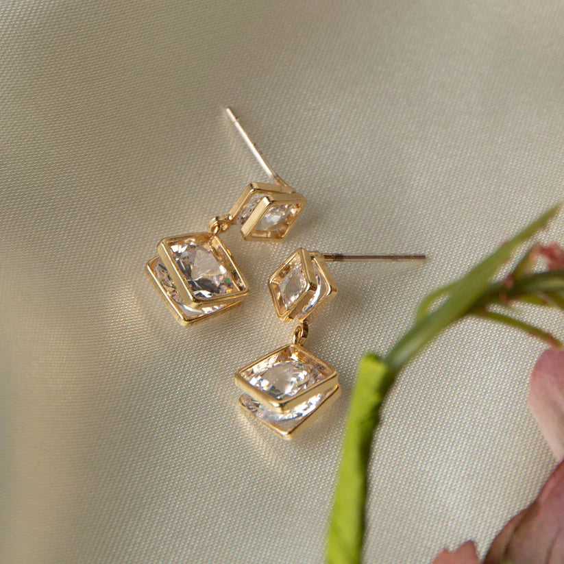 Double Cz Crystal Dazzlers Post Earrings