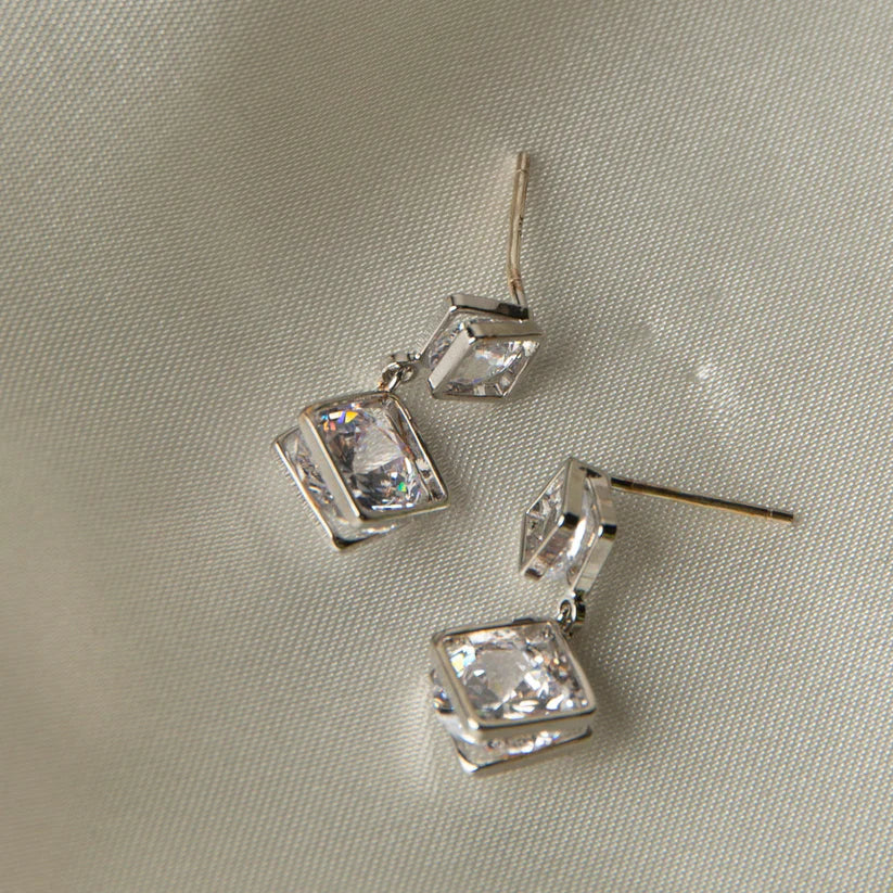 Double Cz Crystal Dazzlers Post Earrings