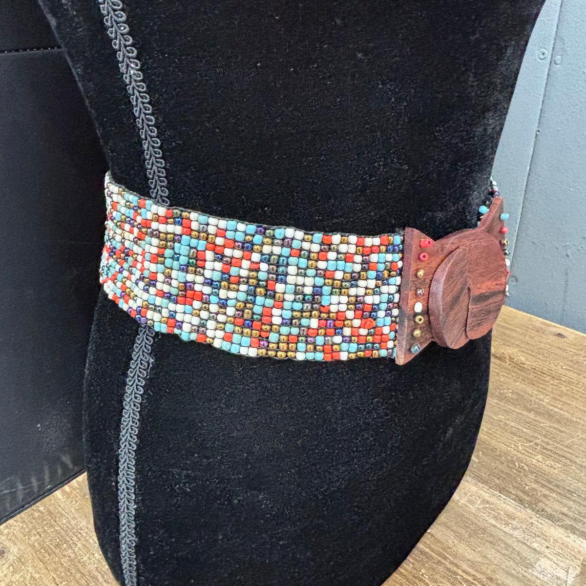 Wood Clasp Colorful Beaded Stretch Belt