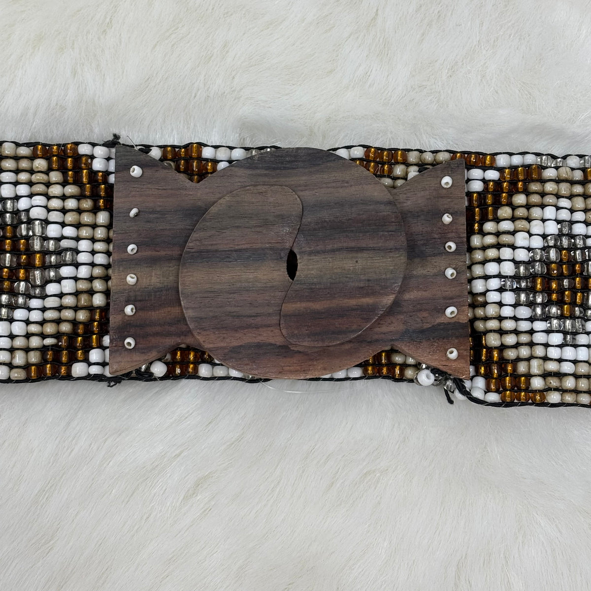 Wood Clasp Brown Bead Diamond Stretch Belt