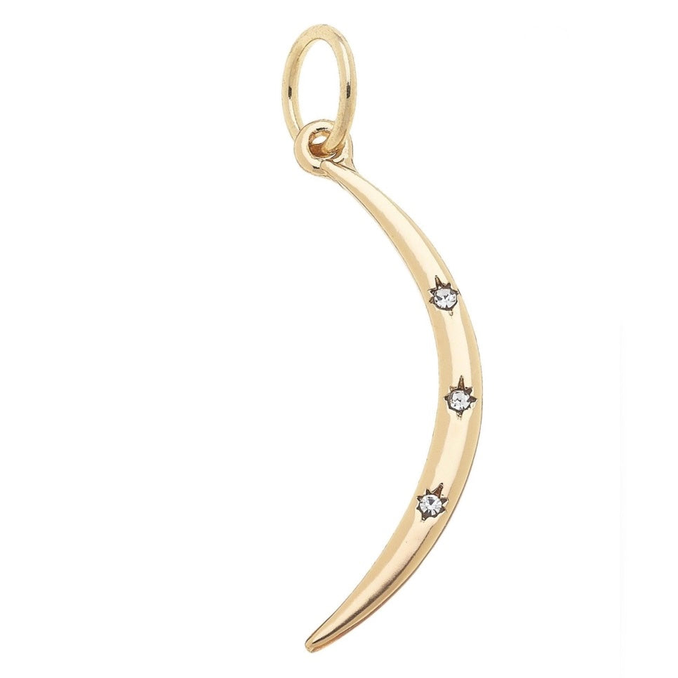 Rhinestone Crescent Moon Charm in Shiny Gold