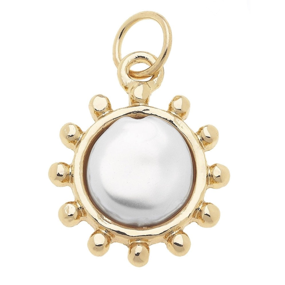 Mother of Pearl Coin Charm in Shiny Gold