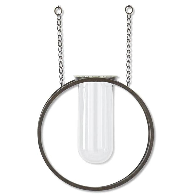 Glass Test Tube Vase in Round Metal Frame