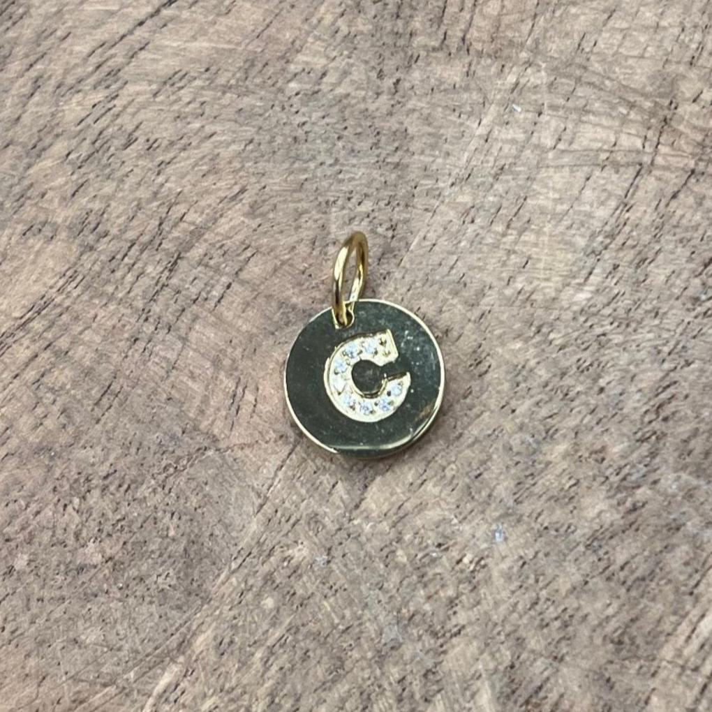 CZ Stamp Studded Initial Charm