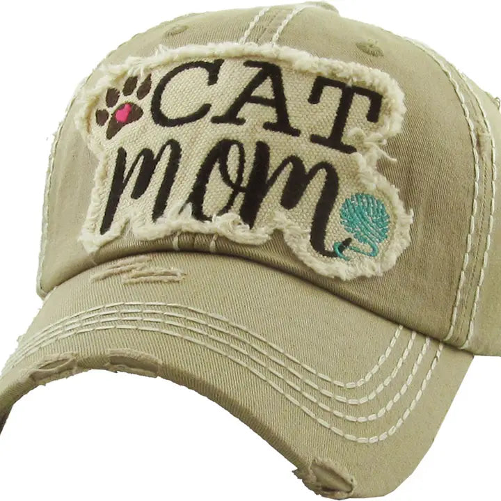 Khaki Cat Mom Embroidered Cap