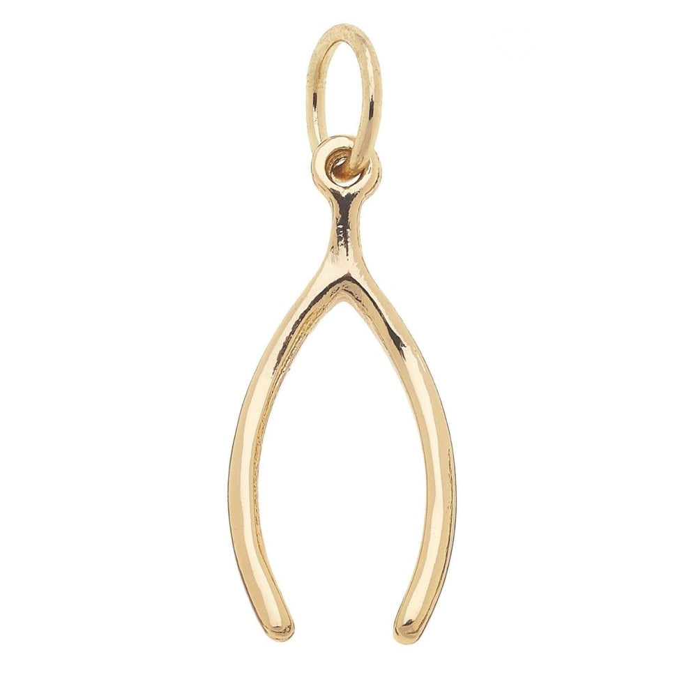 Lucky Wishbone Charm in Shiny Gold