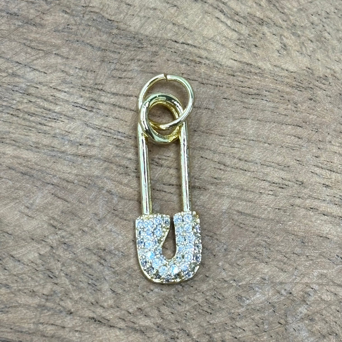 Gold CZ Safety Pin Charm