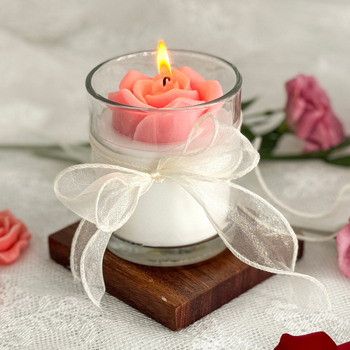 Pink Enchanted Rose Art Candle