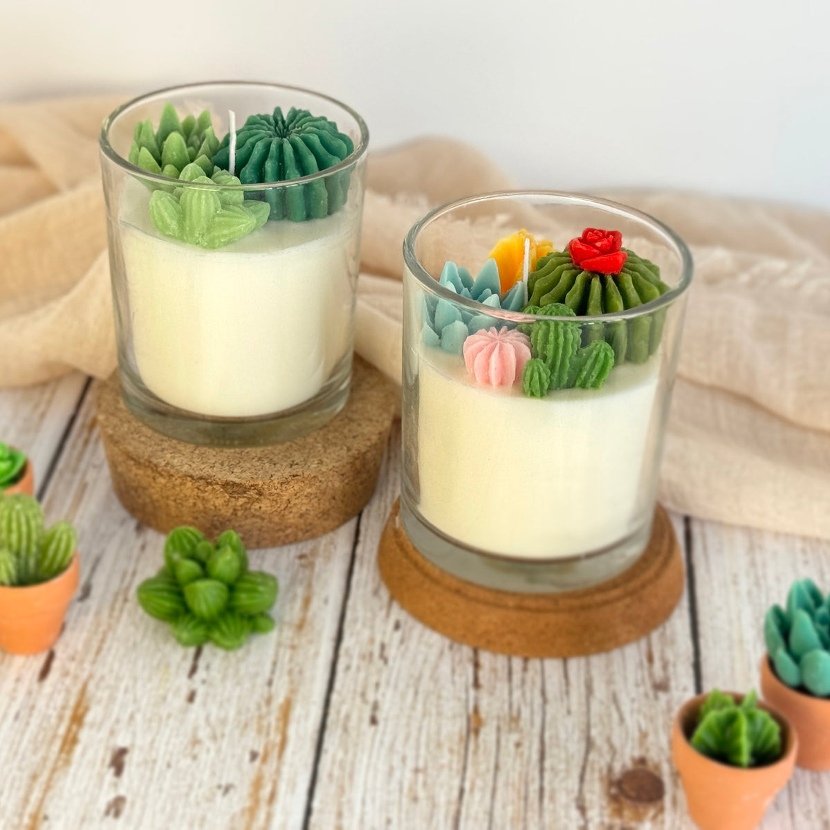 Green Succulents Art Candle