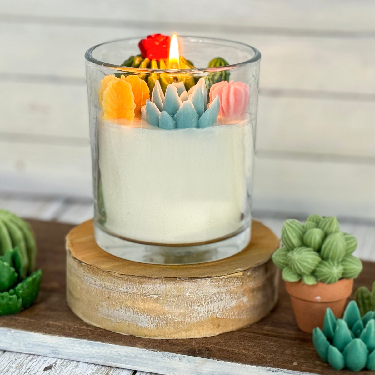 Colorful Succulents Art Candle