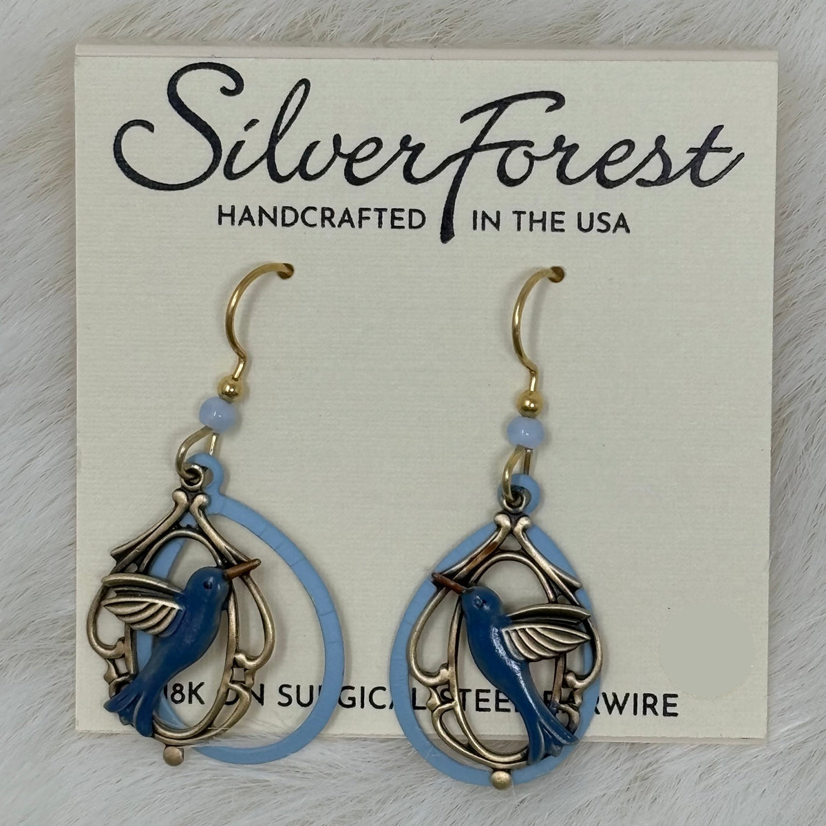 Blue Hummingbird in Tear Earrings