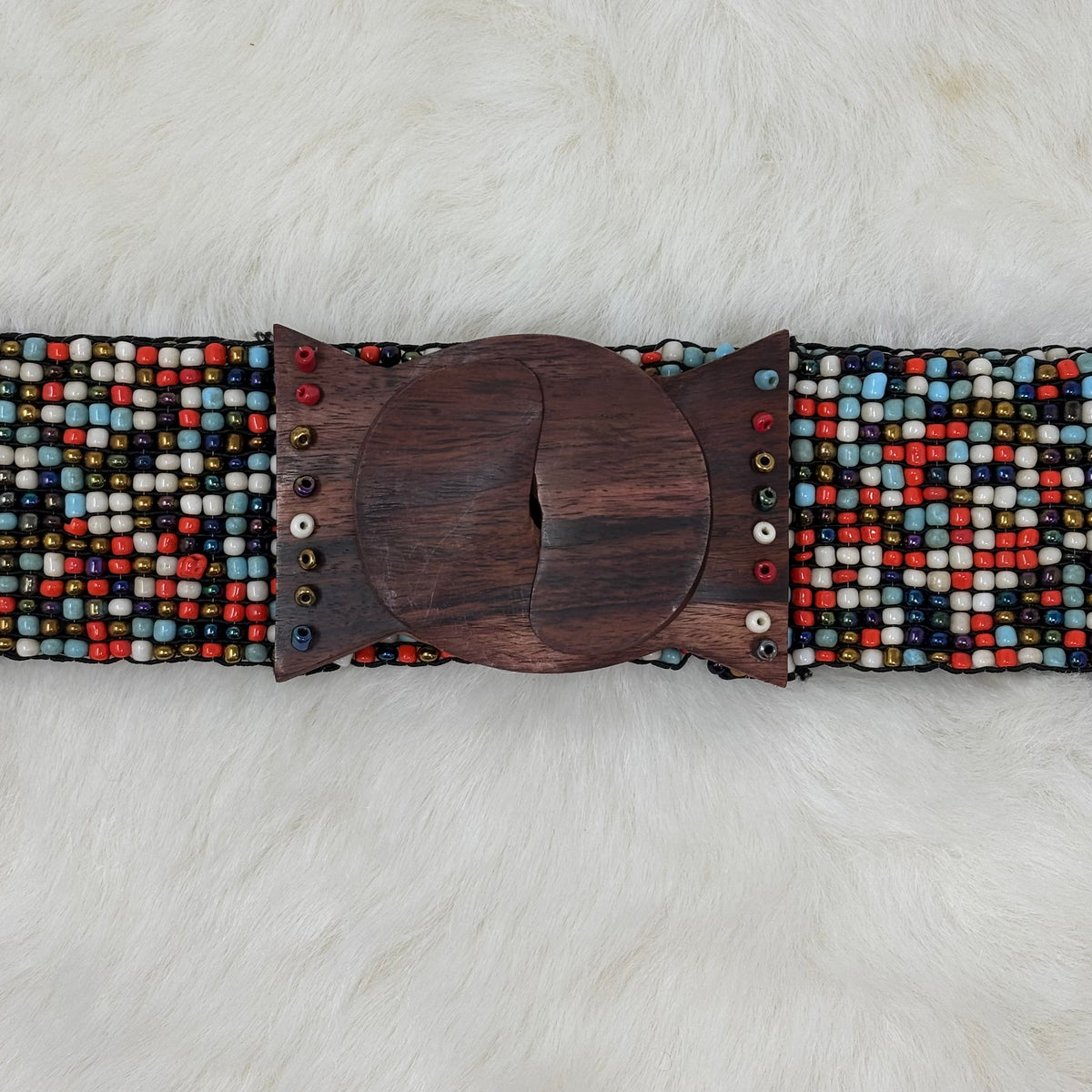 Wood Clasp Colorful Beaded Stretch Belt