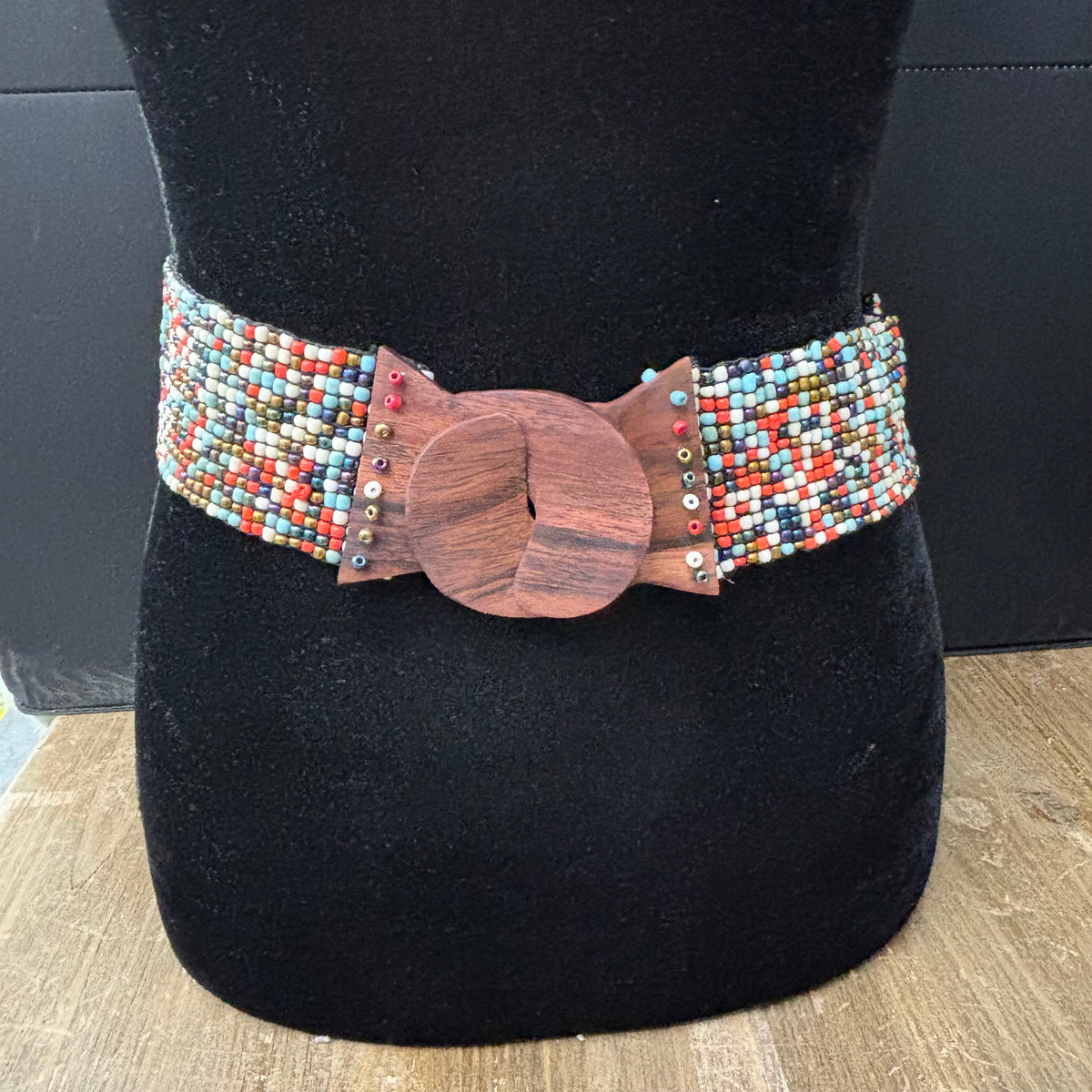 Wood Clasp Colorful Beaded Stretch Belt