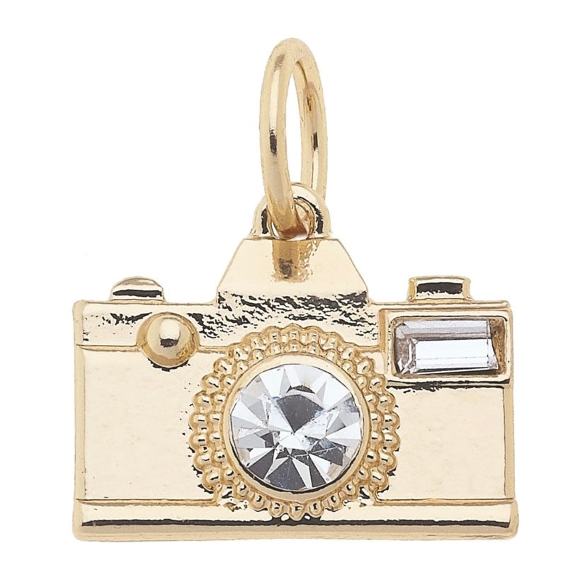 Rhinestone Camera Charm in Shiny Gold