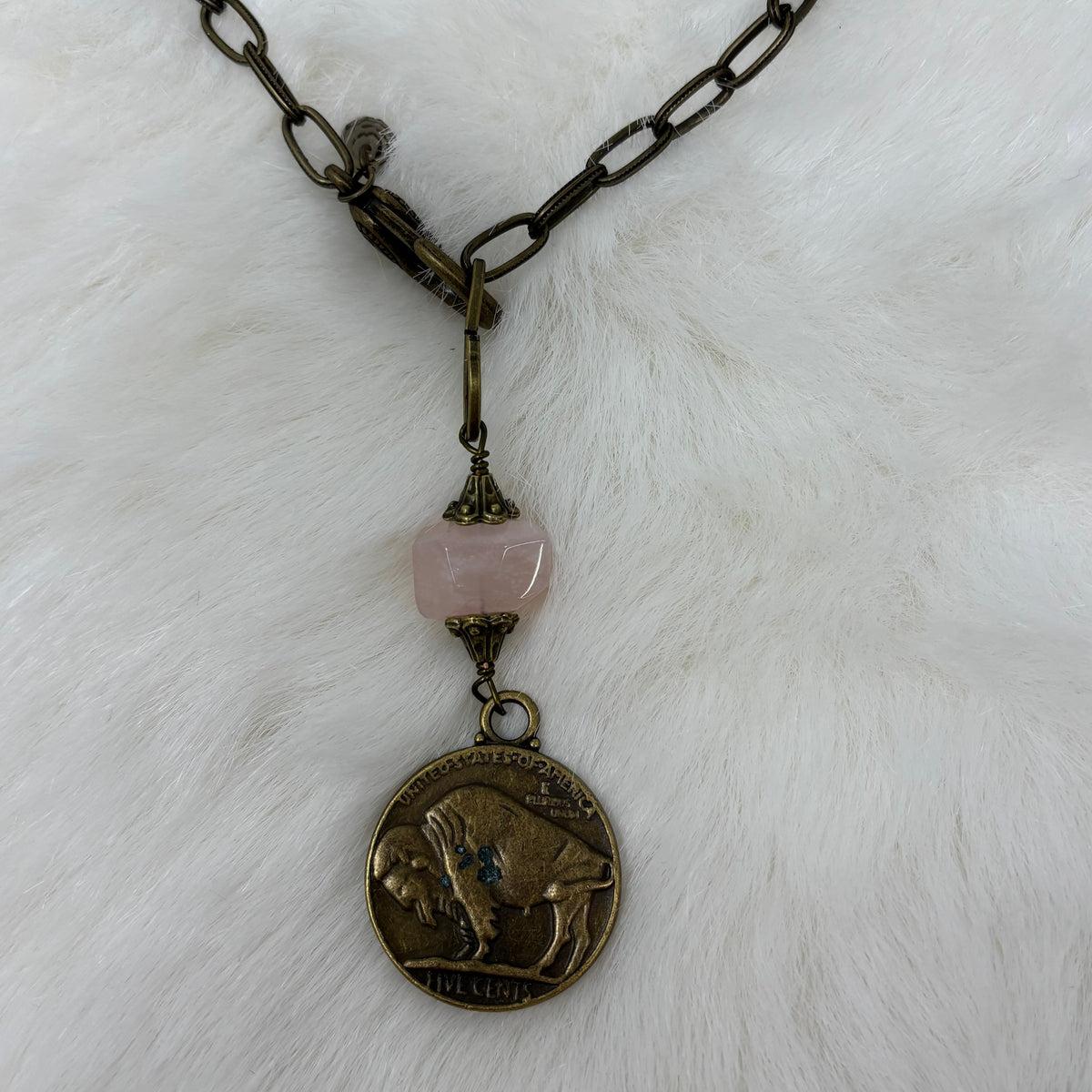 Short Bronze Buffalo Coin Pendant Necklace