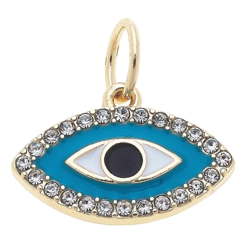 Pave Enamel Evil Eye Charm in Turquoise