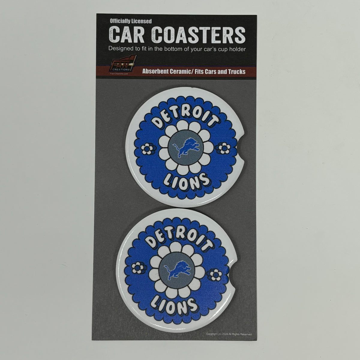 Detroit Lions Team Groovy Flower Car Coaster