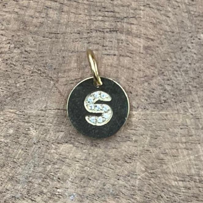 CZ Stamp Studded Initial Charm