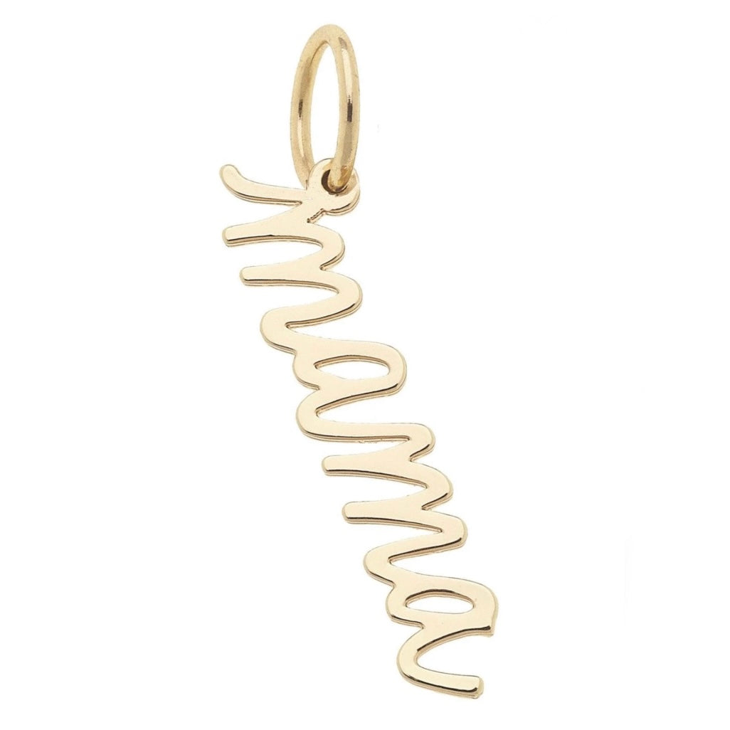 Mama Cursive Script Charm in Shiny Gold