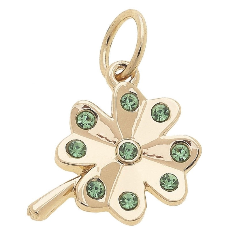 Green Pave Shamrock Charm in Shiny Gold