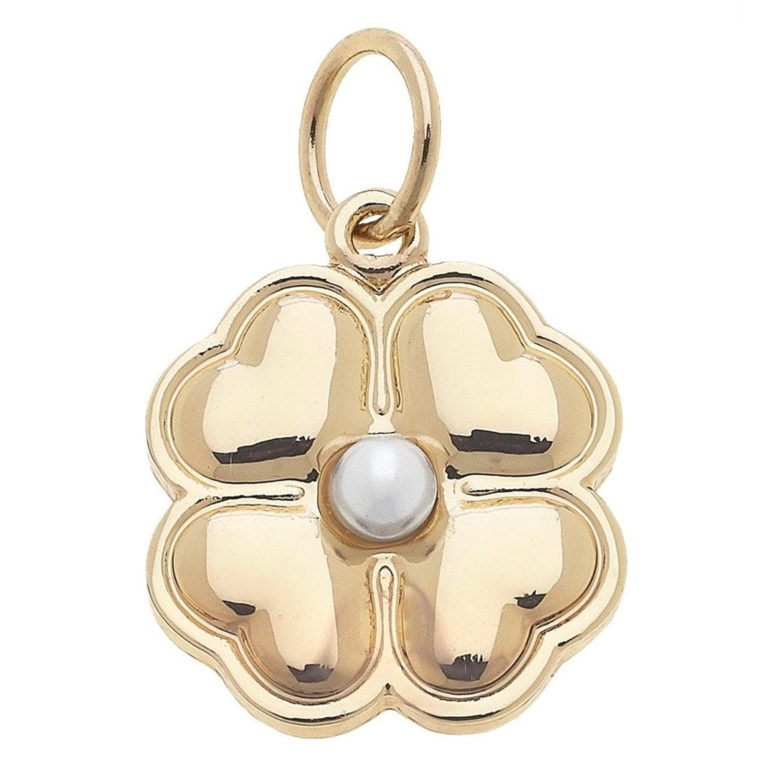 Heart Shaped Clover Charm in Shiny Gold