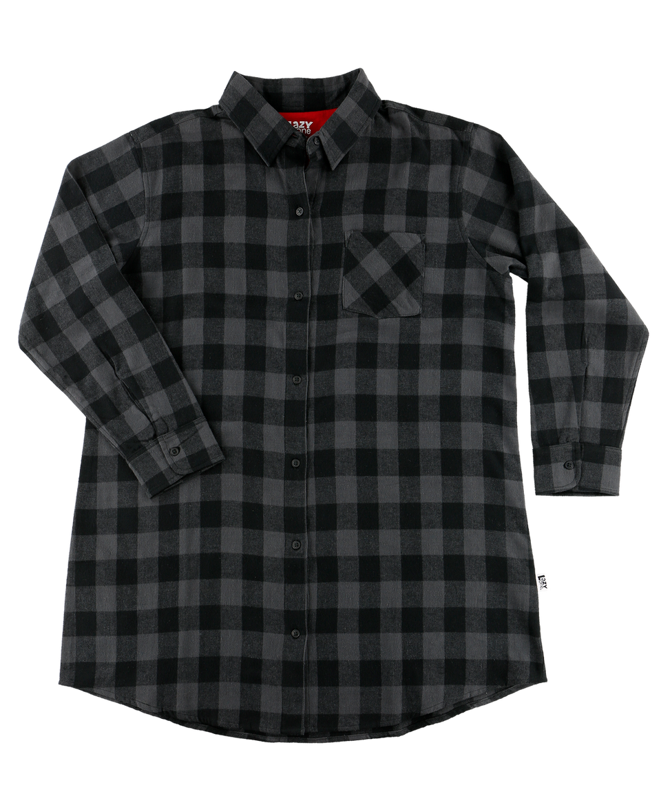 Grey Plaid Flannel Button Nightshirt