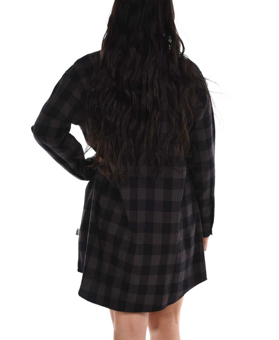 Grey Plaid Flannel Button Nightshirt