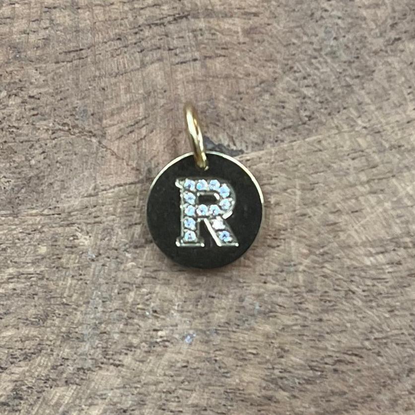 CZ Stamp Studded Initial Charm