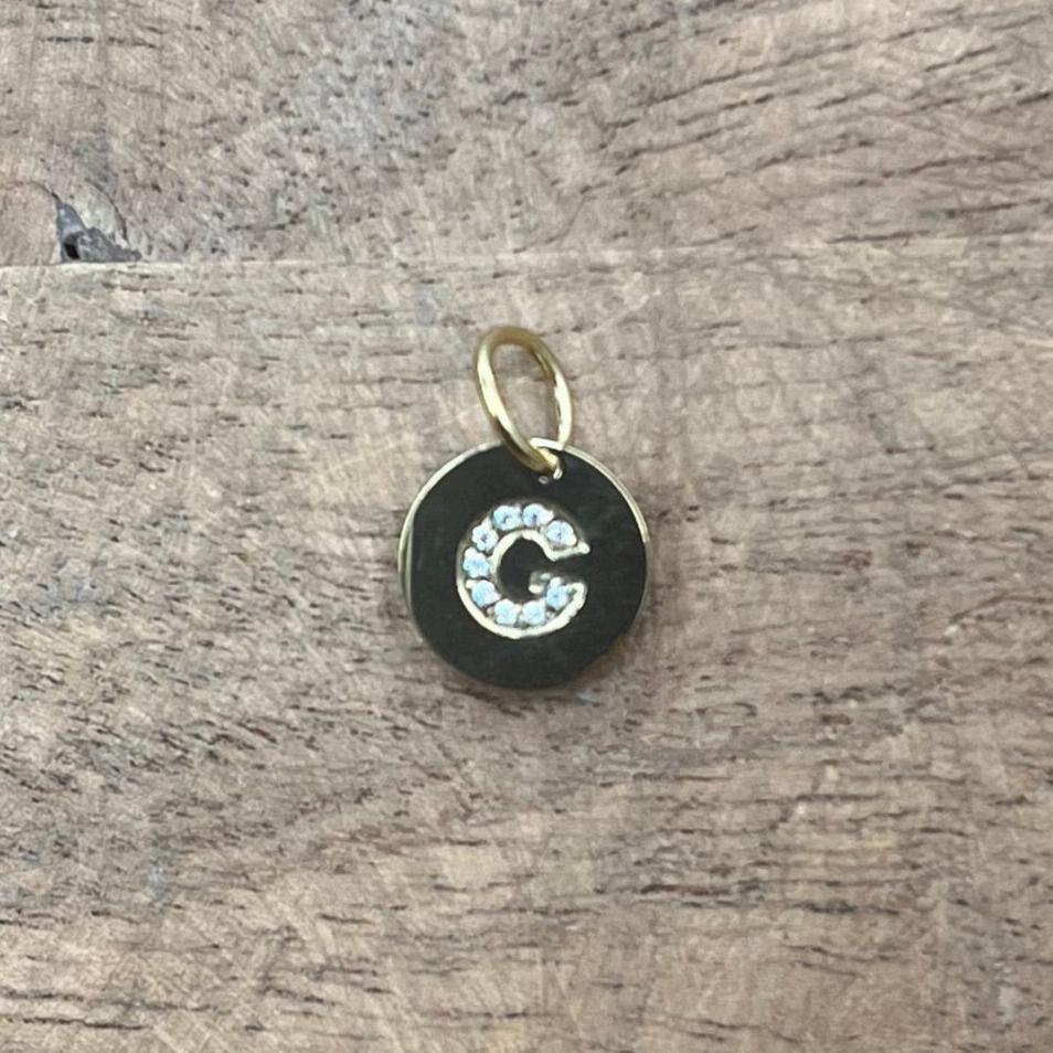 CZ Stamp Studded Initial Charm