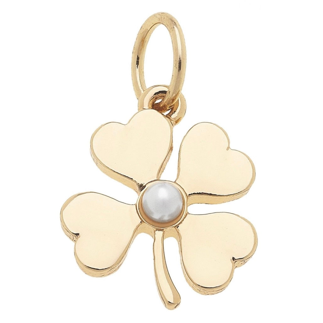 Pearl Shamrock Charm in Shiny Gold