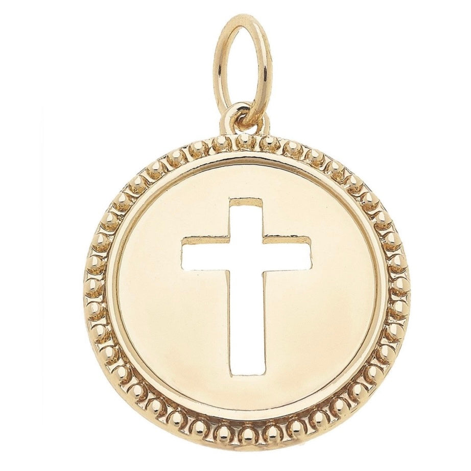 Cross Coin Charm in Shiny Gold