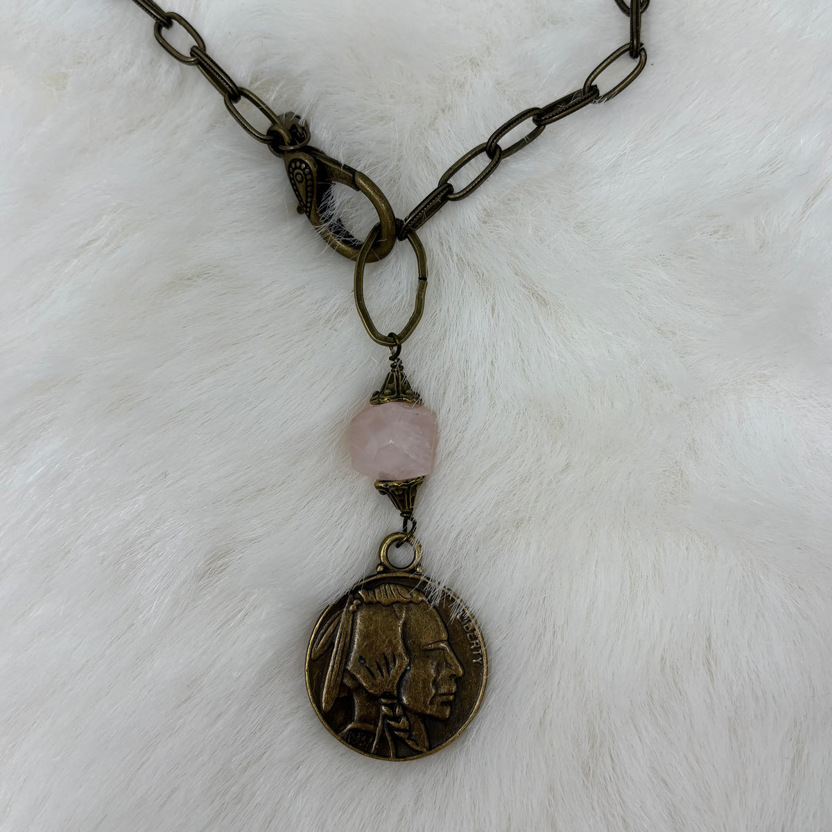 Short Bronze Buffalo Coin Pendant Necklace